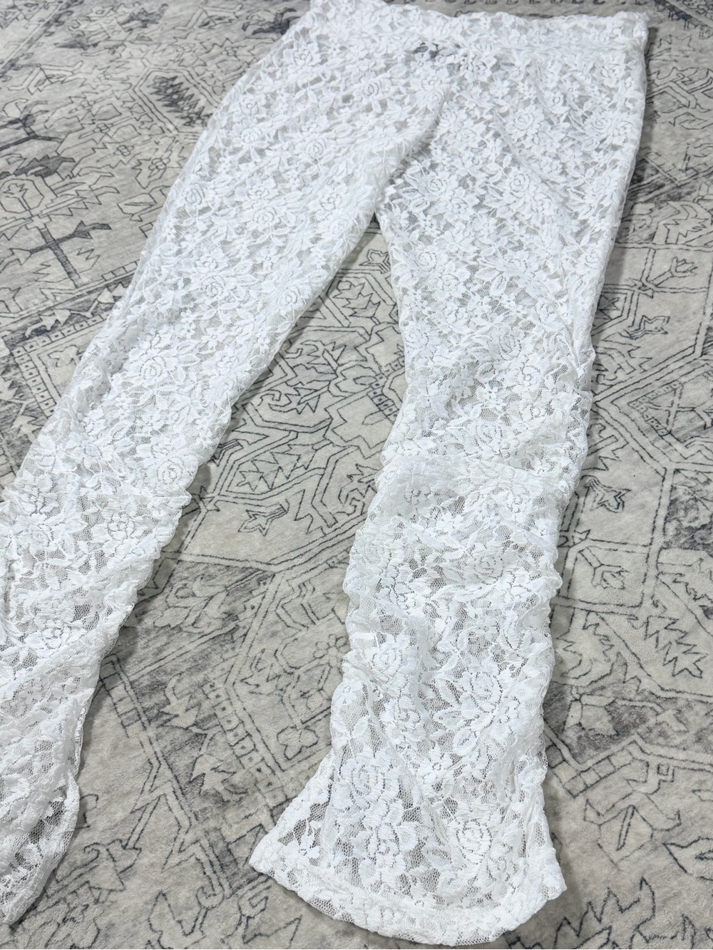 Rouge Collection White Ruched Lace Flare Pants 2X Sheer Beach Cover Up Boho - Picture 6 of 14